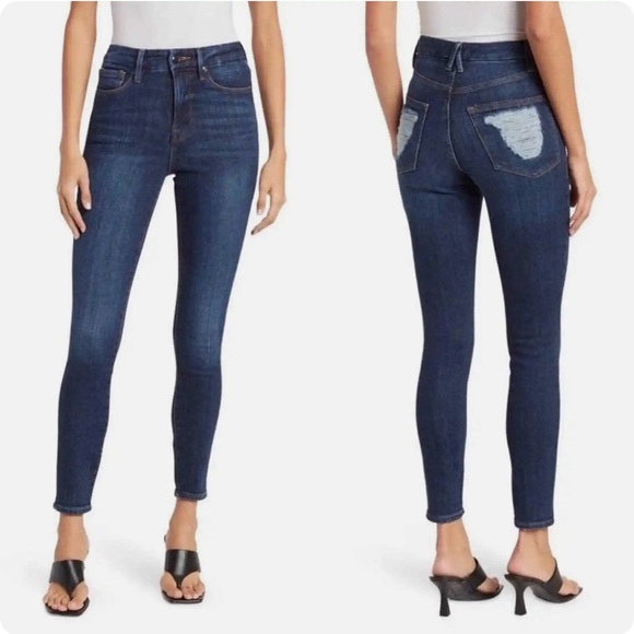 Good American Skinny High Rise Blue Jeans‎ Women's Size 18 Distressed NEW - Picture 1 of 9